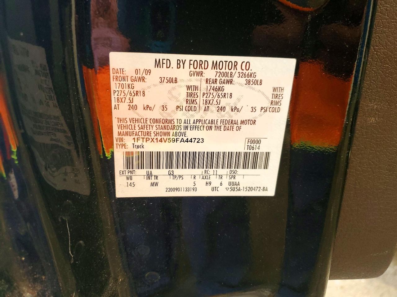 2009 Ford F150 Super Cab Black vin: 1FTPX14V59FA44723