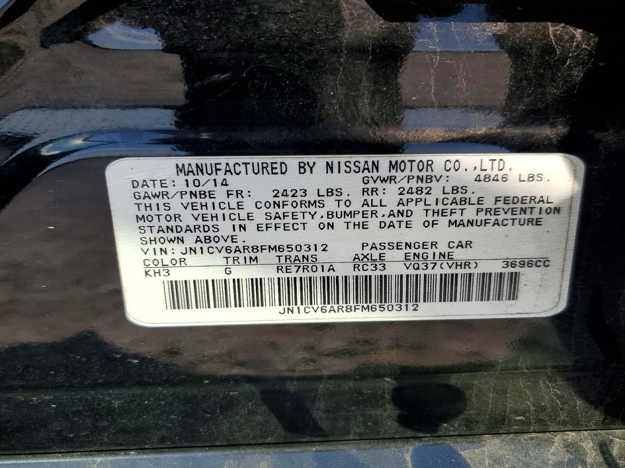 2015 Infiniti Q40 Base Черный vin: JN1CV6AR8FM650312
