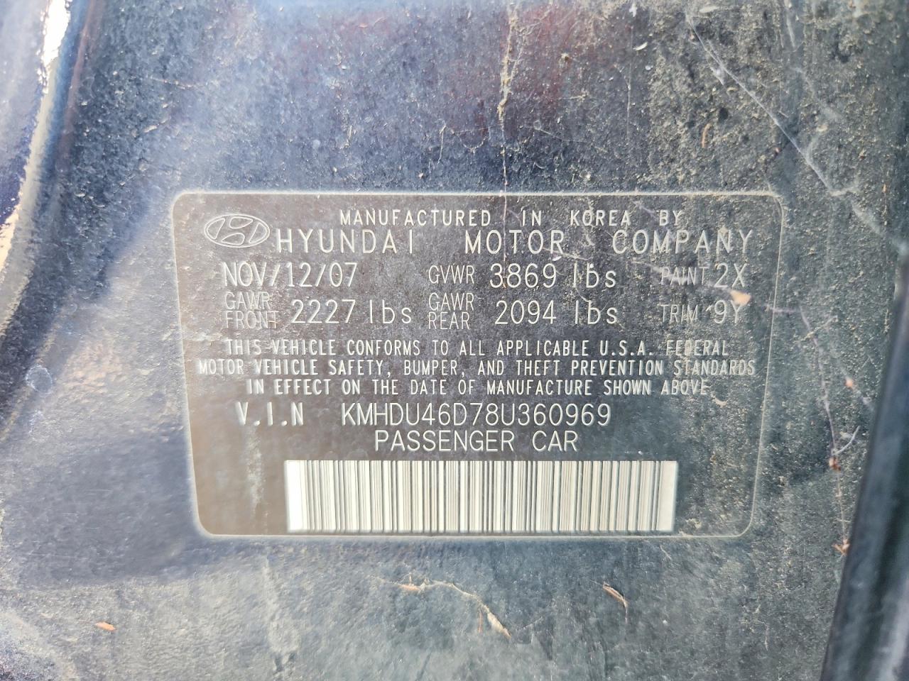2008 Hyundai Elantra Gls Blue vin: KMHDU46D78U360969