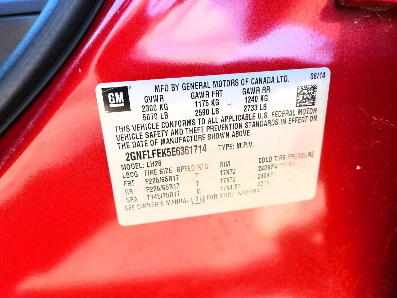 2014 Chevrolet Equinox Lt Red vin: 2GNFLFEK5E6361714