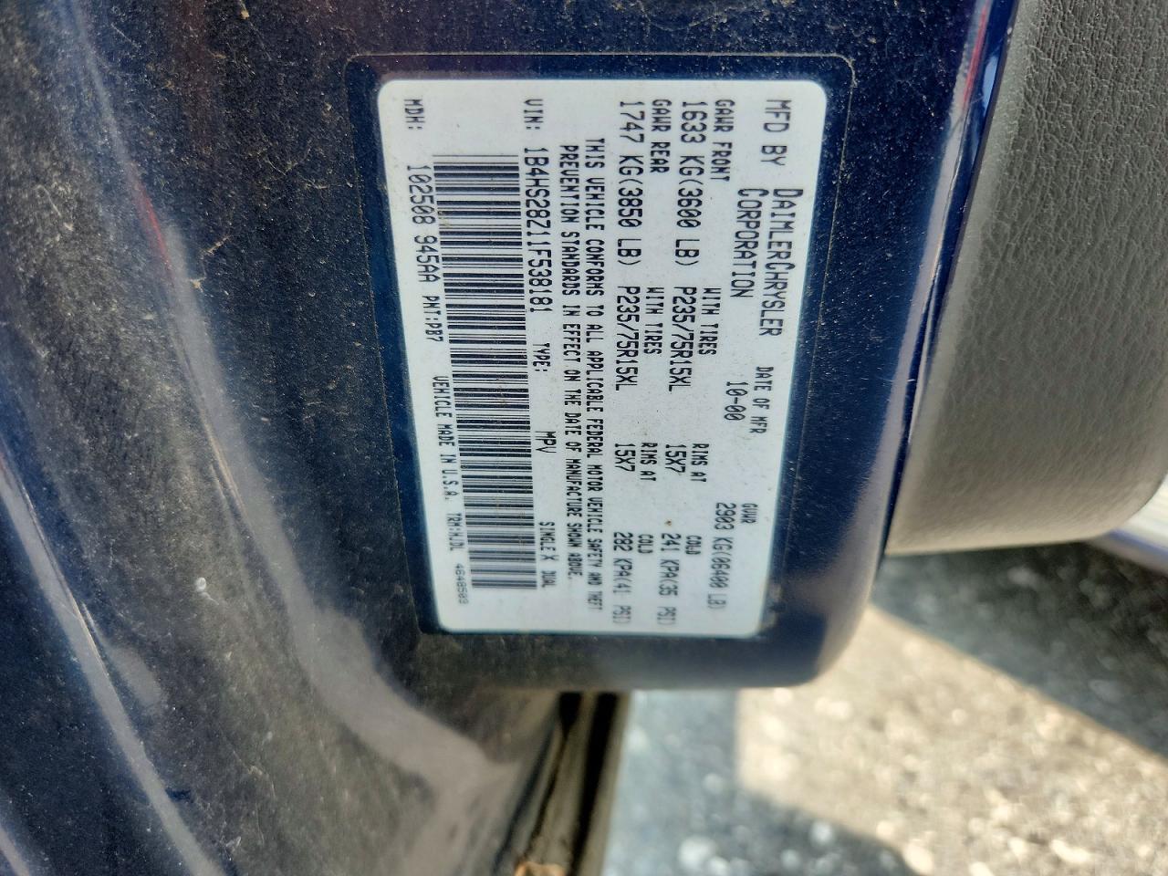 2001 Dodge Durango Синий vin: 1B4HS28Z11F538181