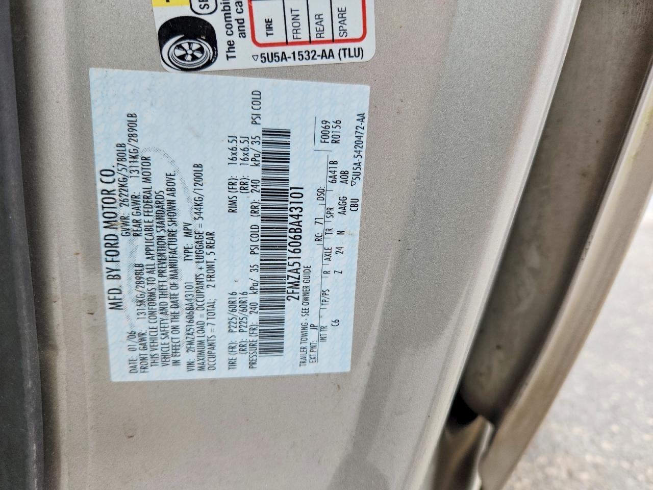 2006 Ford Freestar Se Silver vin: 2FMZA51606BA43101
