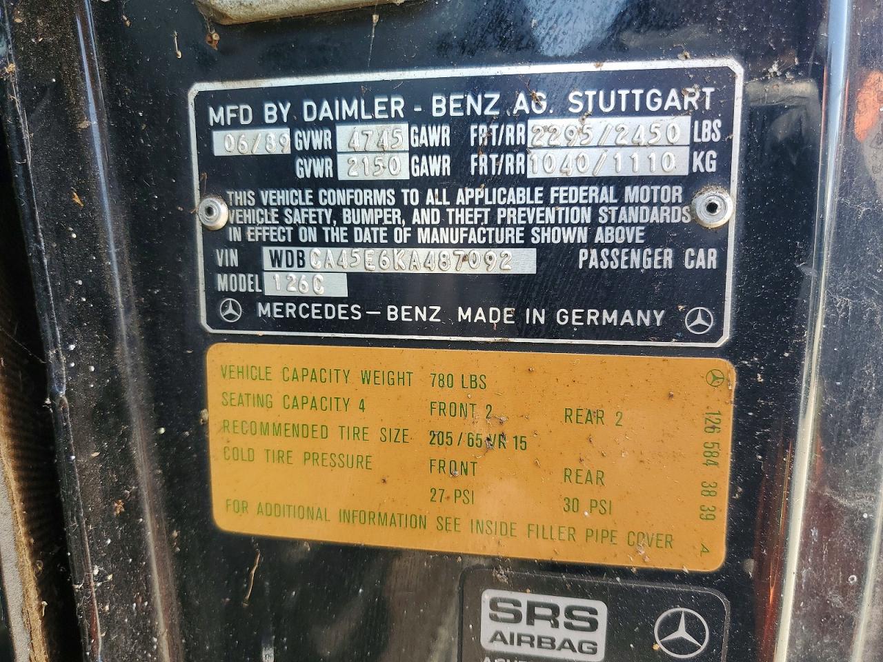 1989 Mercedes-benz 560 Sec Black vin: WDBCA45E6KA487092