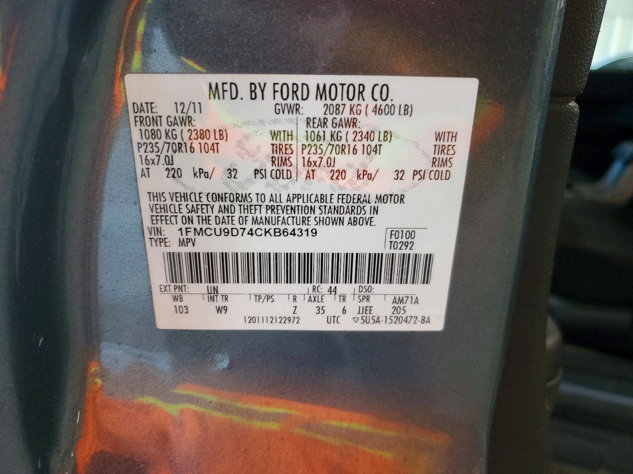 2012 Ford Escape Xlt Blue vin: 1FMCU9D74CKB64319