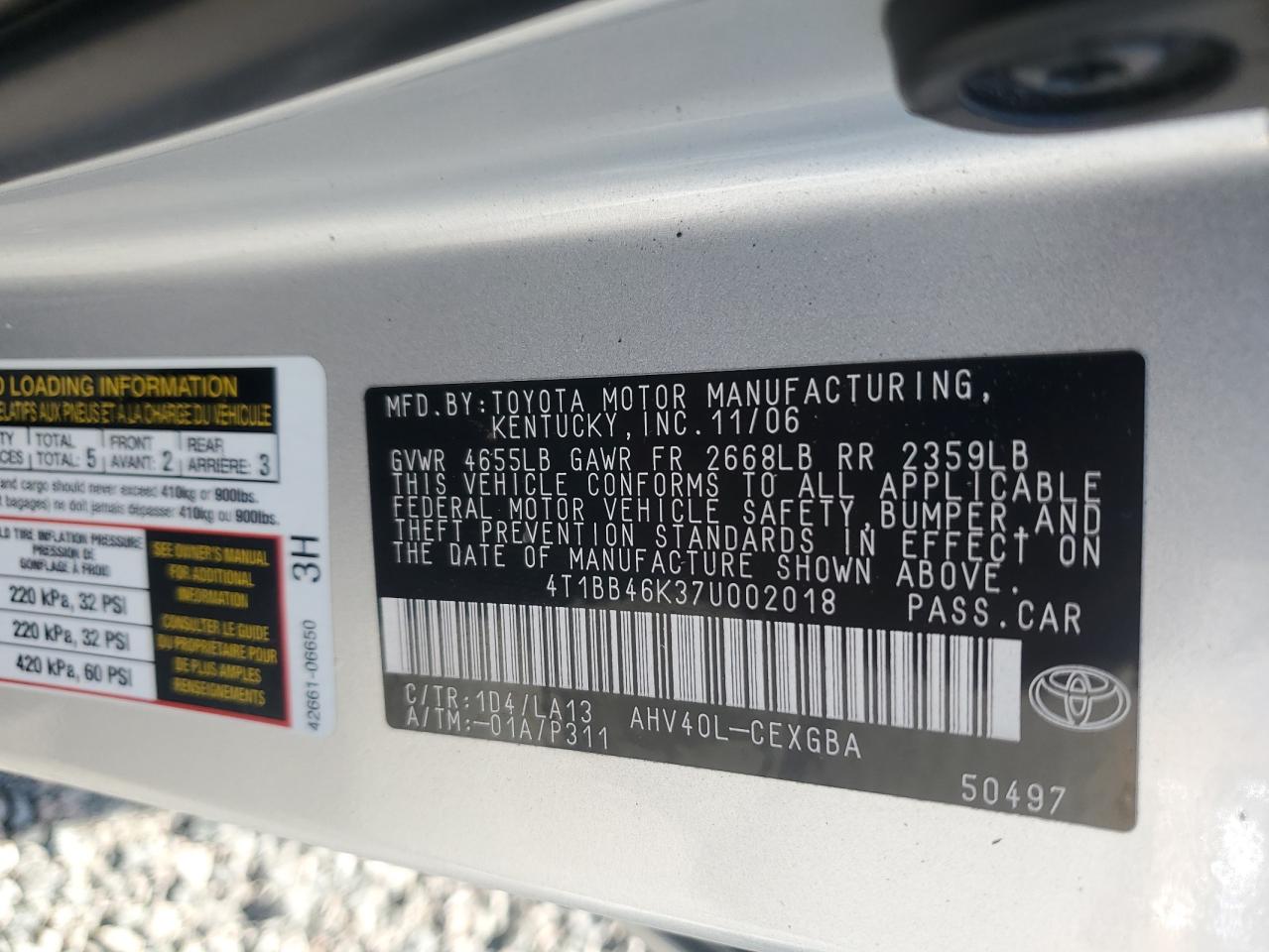 2007 Toyota Camry Hybrid Silver vin: 4T1BB46K37U002018