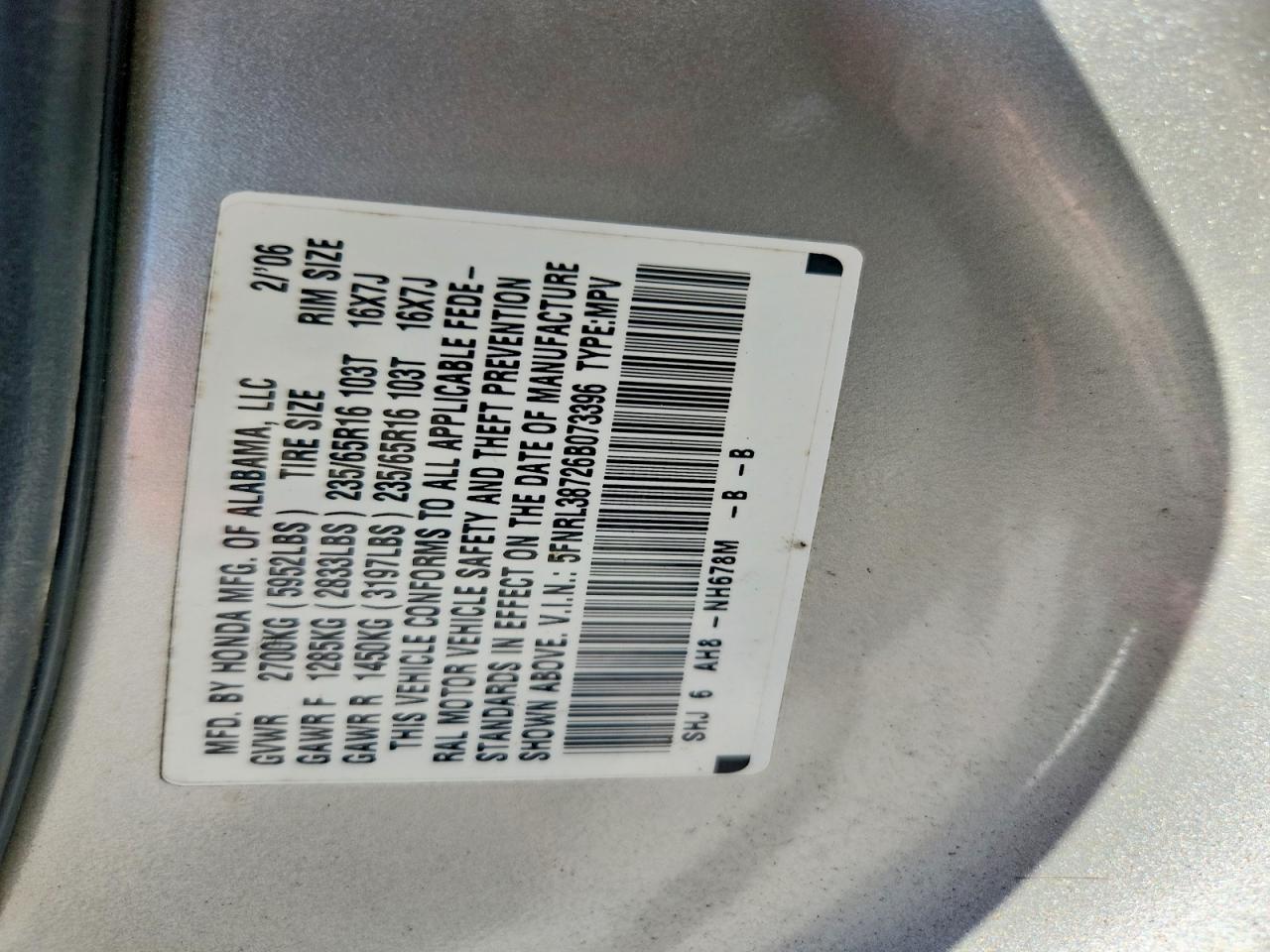 2006 Honda Odyssey Exl Silver vin: 5FNRL38726B073396