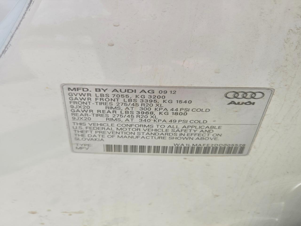2013 Audi Q7 Premium Plus Белый vin: WA1LMAFE2DD005526