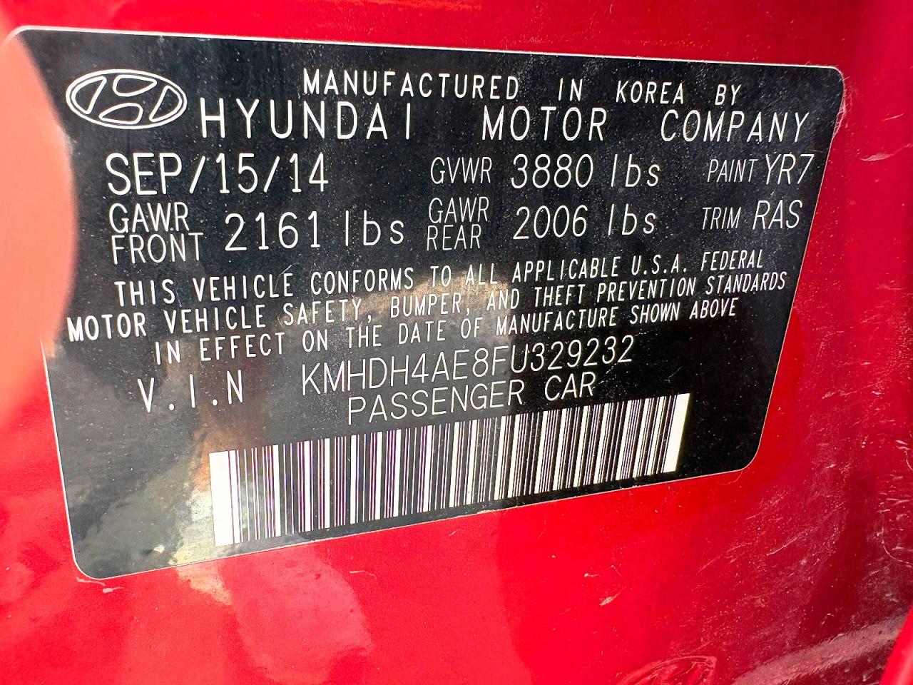 2015 Hyundai Elantra Se Burgundy vin: KMHDH4AE8FU329232