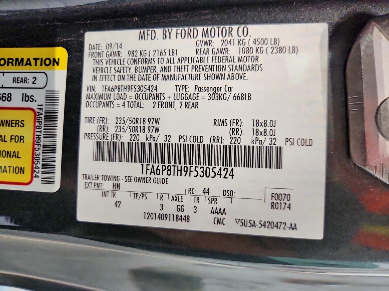 2015 Ford Mustang Charcoal vin: 1FA6P8TH9F5305424