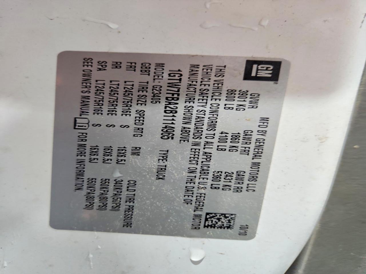 2011 Gmc Savana G2500 Белый vin: 1GTW7FBA2B1114965