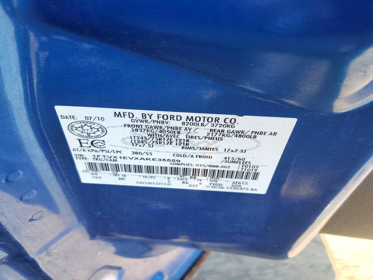 2010 Ford F150 Super Cab Blue vin: 1FTVX1EVXAKE35559