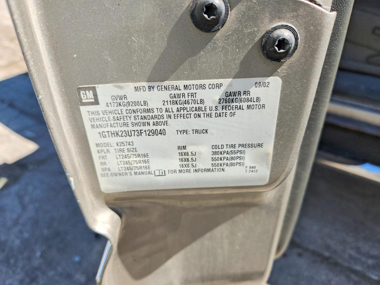 2003 Gmc Sierra K2500 Heavy Duty Tan vin: 1GTHK23U73F129040