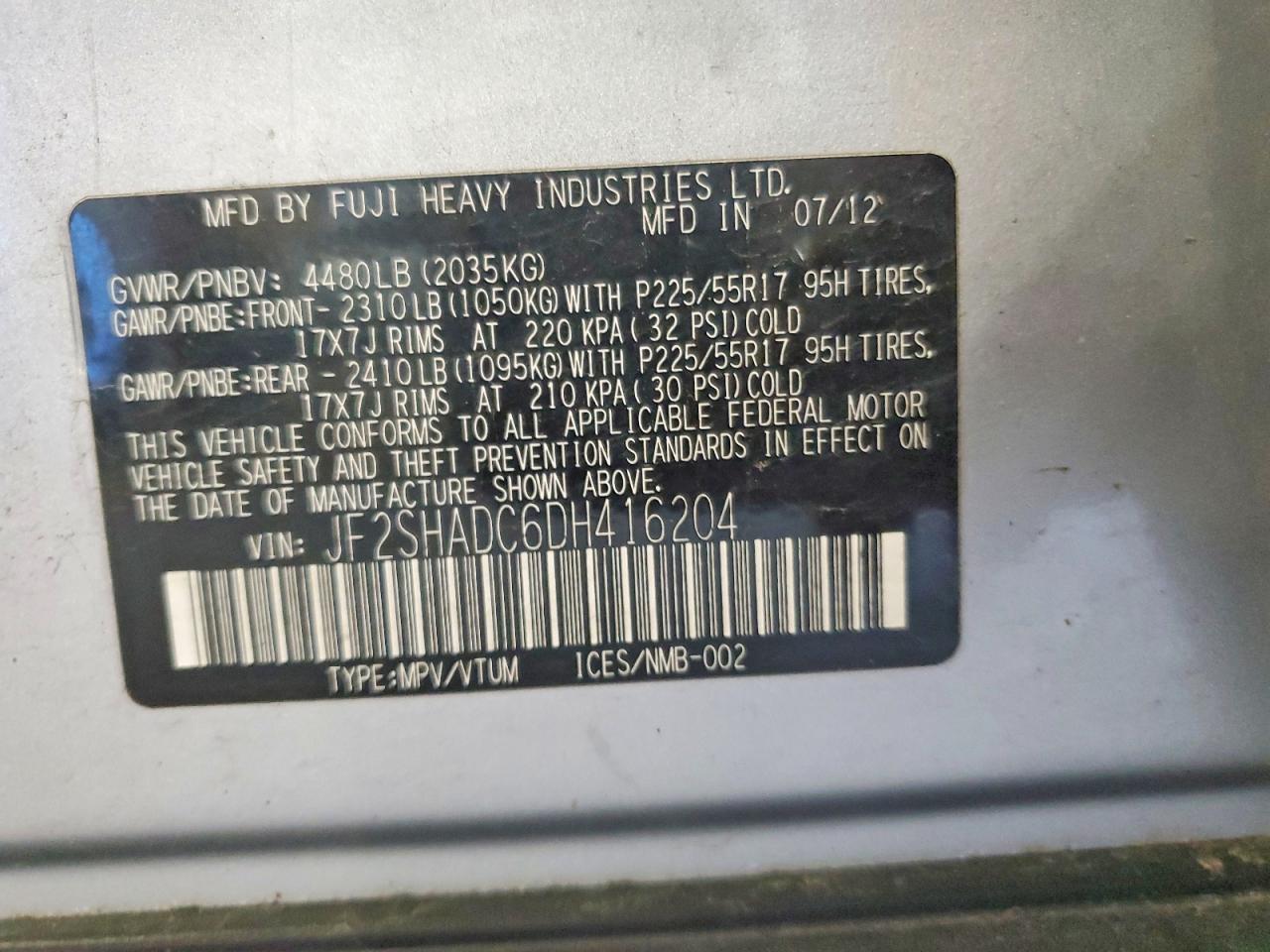 2013 Subaru Forester 2.5x Premium Серебряный vin: JF2SHADC6DH416204