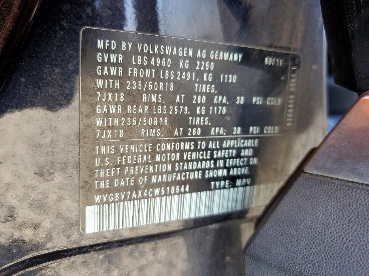 2012 Volkswagen Tiguan S Black vin: WVGBV7AX4CW518544