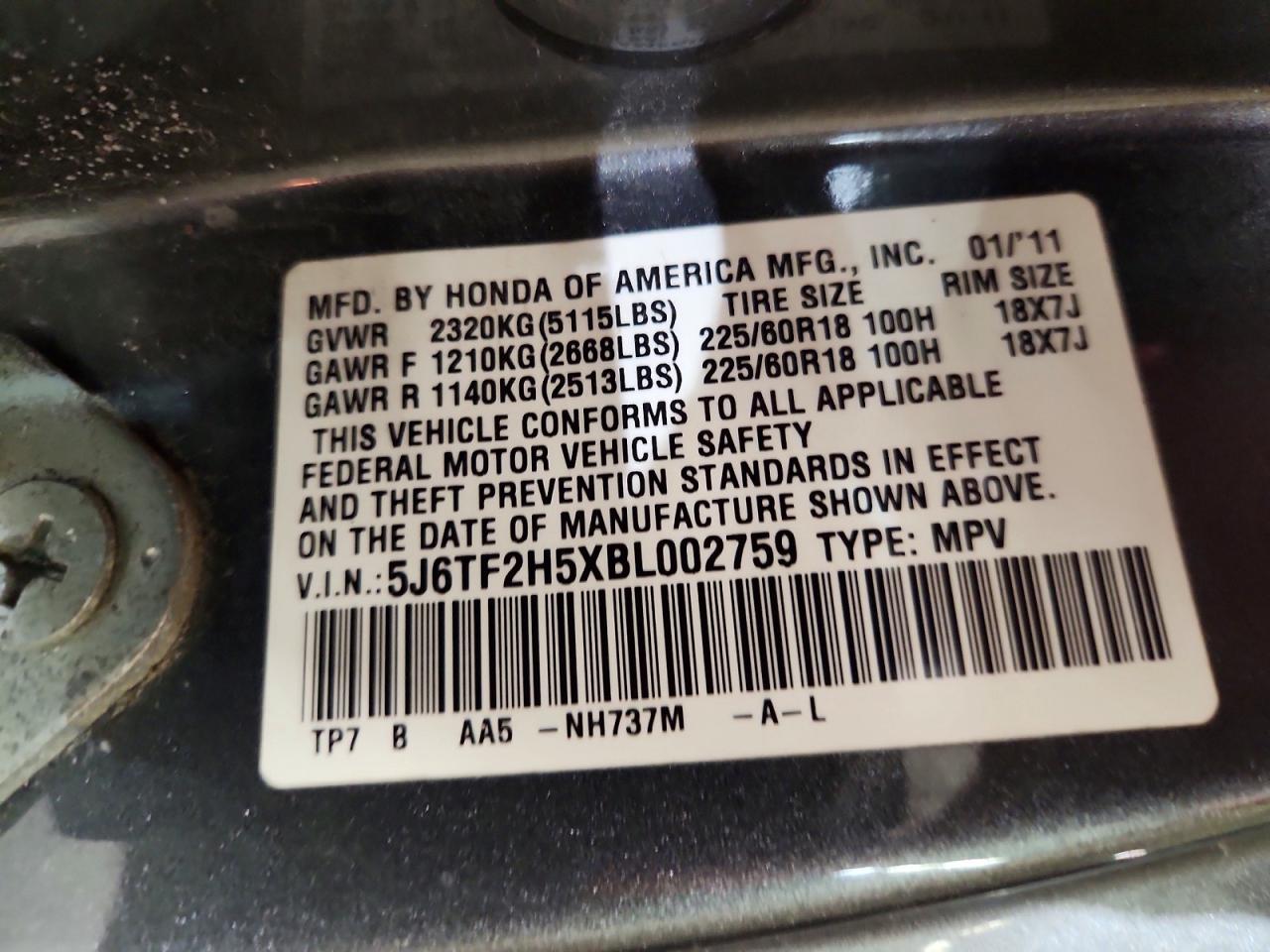 2011 Honda Accord Crosstour Exl Gray vin: 5J6TF2H5XBL002759