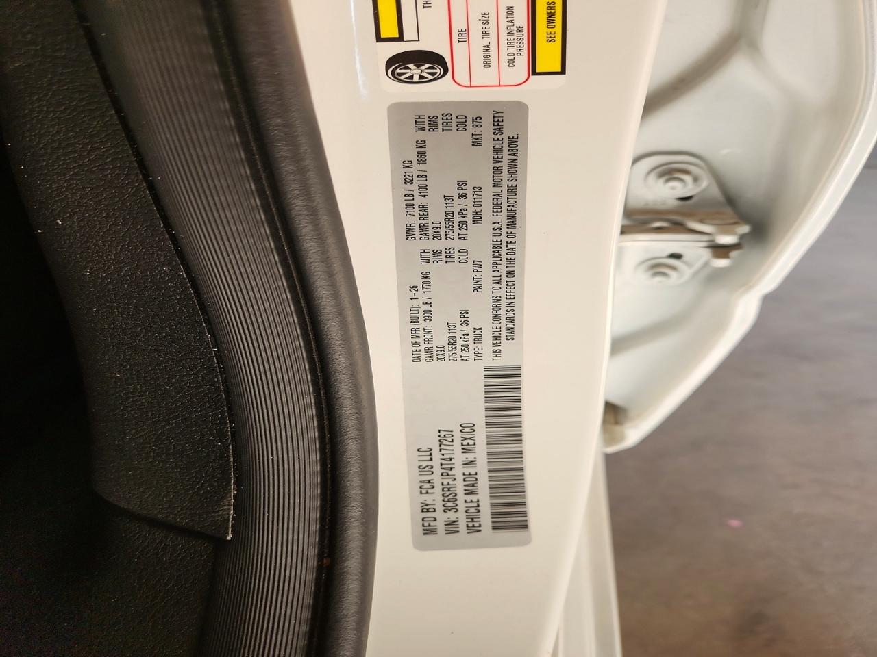2026 Ram 1500 Laramie White vin: 3C6SRFJP4T4177267
