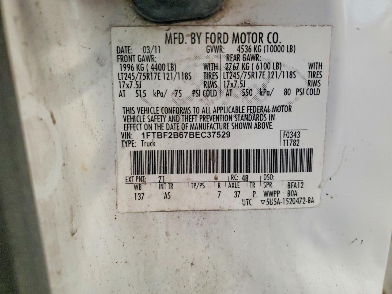 2011 Ford F250 Super Duty White vin: 1FTBF2B67BEC37529