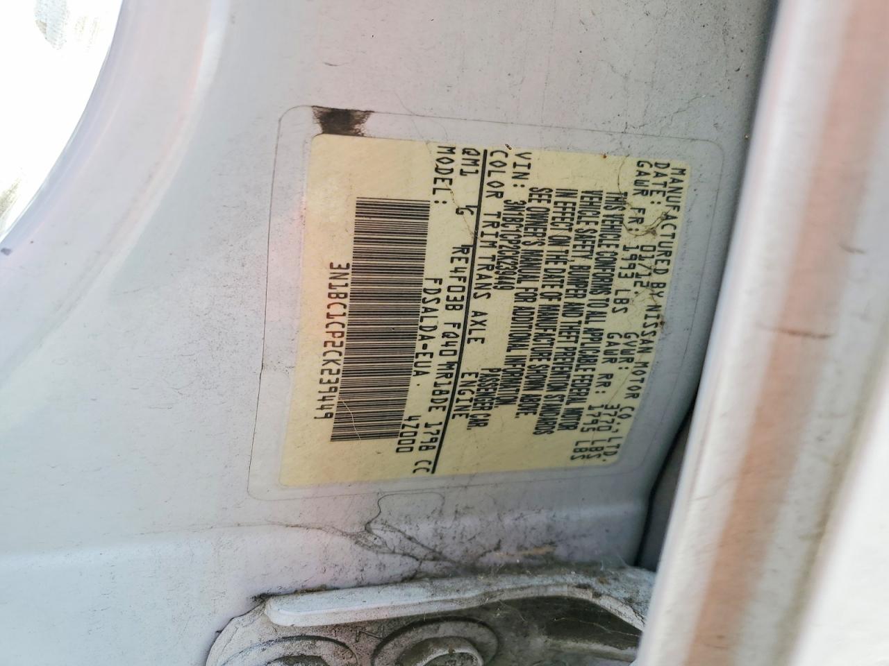 2012 Nissan Versa 1.8 S White vin: 3N1BC1CP2CK239449