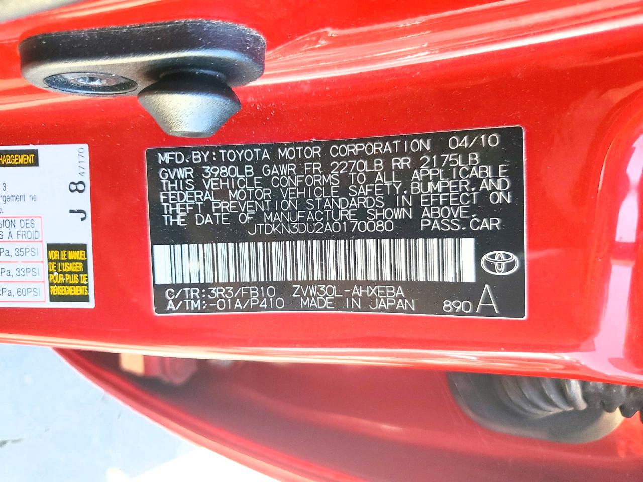 2010 Toyota Prius Iii Red vin: JTDKN3DU2A0170080