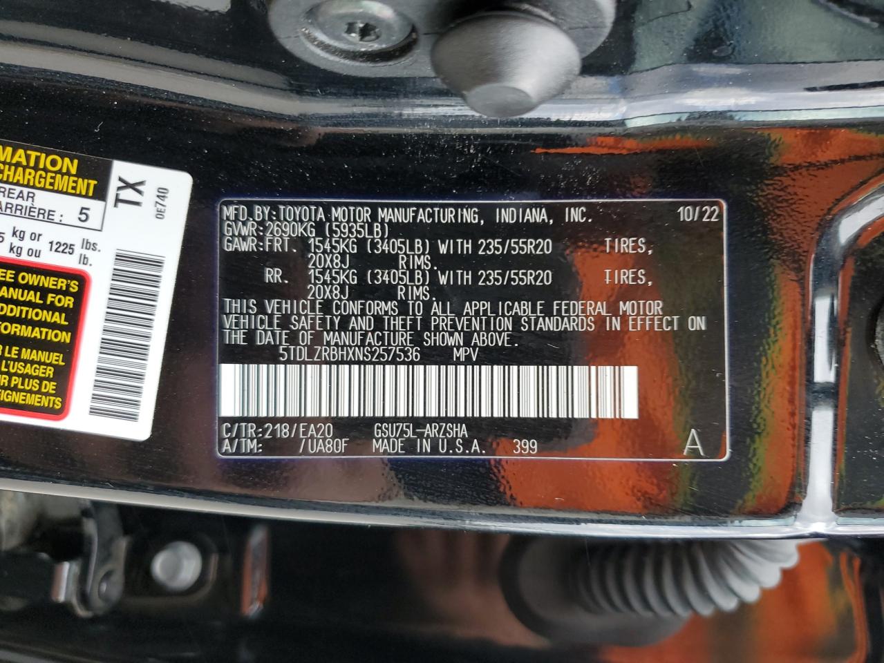 2022 Toyota Highlander Xse Black vin: 5TDLZRBHXNS257536