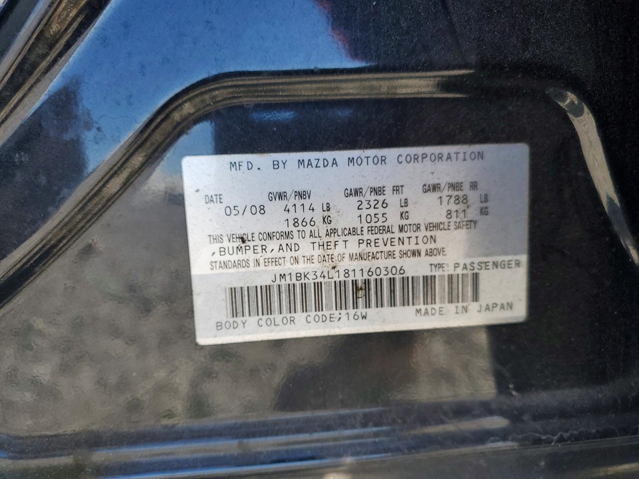 2008 Mazda Speed 3 Черный vin: JM1BK34L181160306