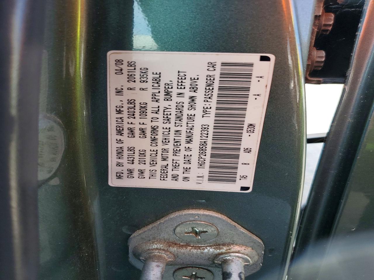 2008 Honda Accord Exl Green vin: 1HGCP26858A122393