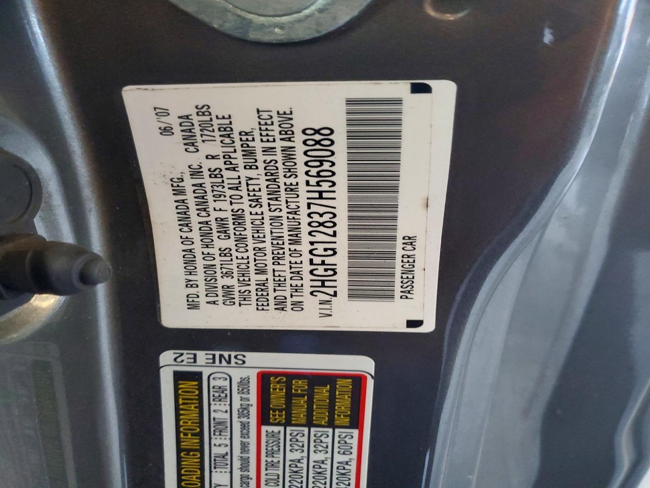 2007 Honda Civic Ex Gray vin: 2HGFG12837H569088