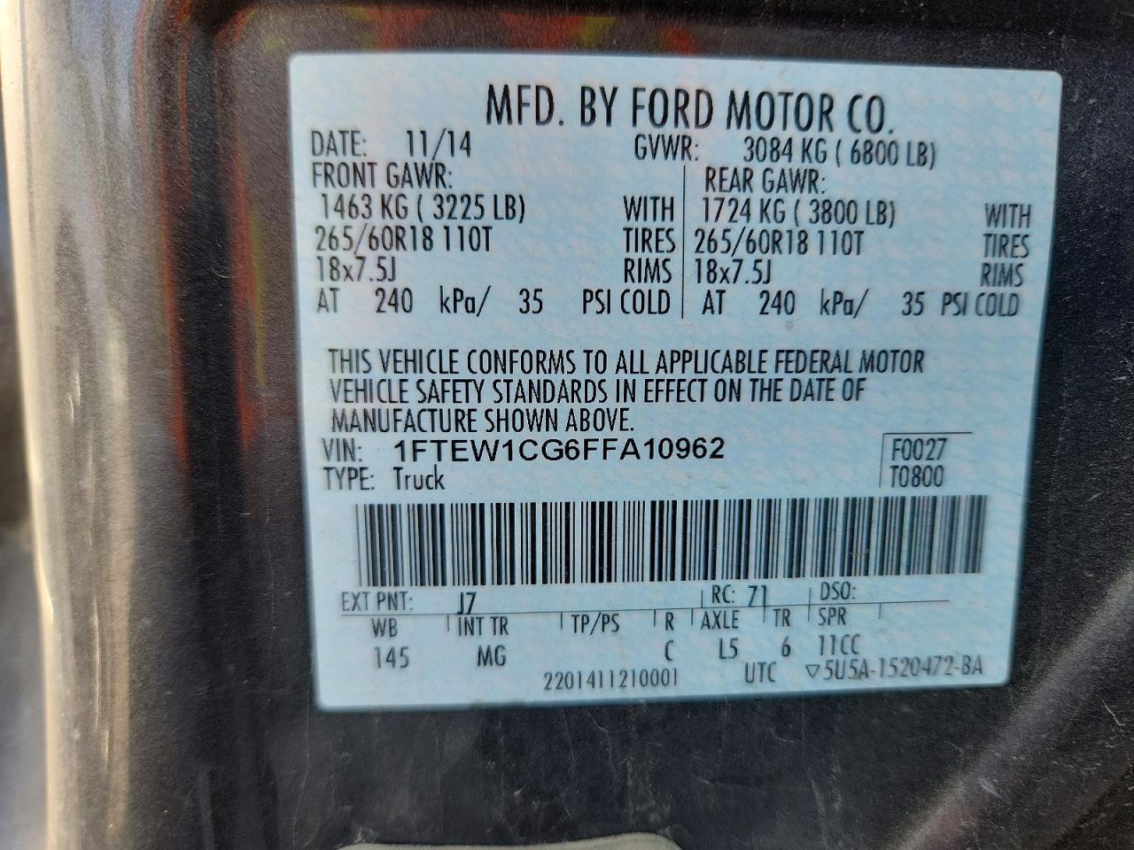 2015 Ford F150 Supercrew Gray vin: 1FTEW1CG6FFA10962