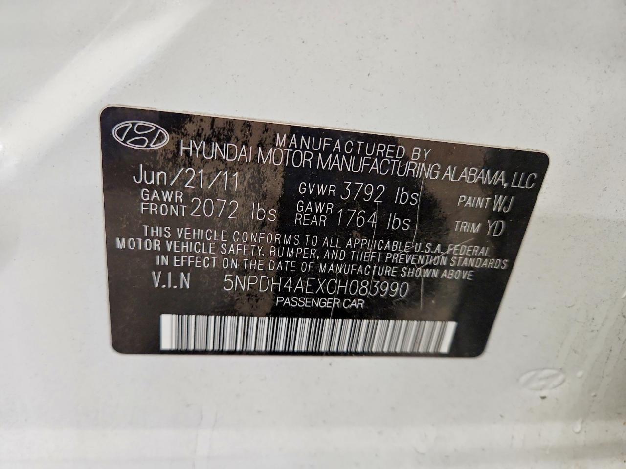 2012 Hyundai Elantra Gls White vin: 5NPDH4AEXCH083990