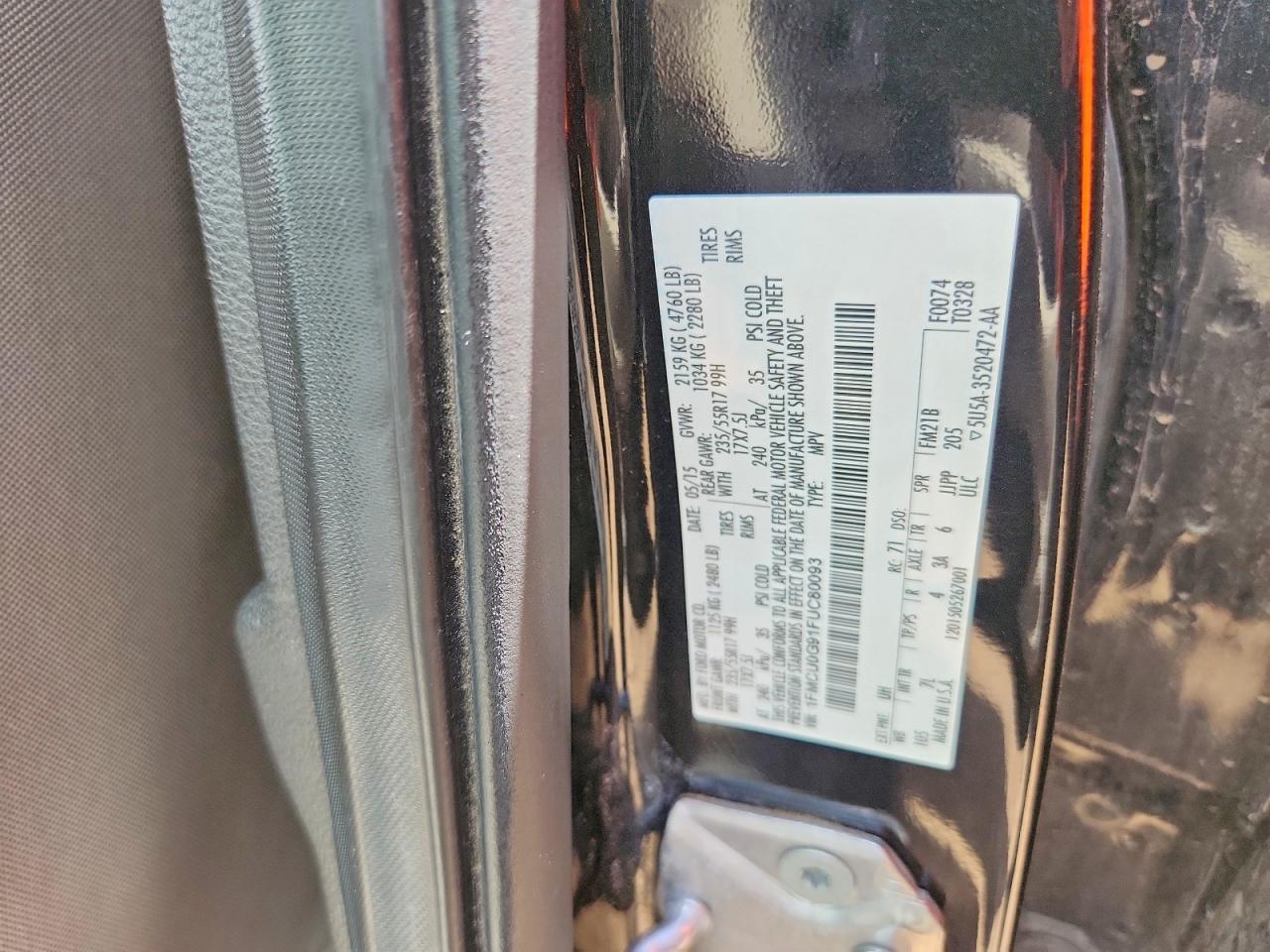 2015 Ford Escape Se Black vin: 1FMCU0G91FUC80093