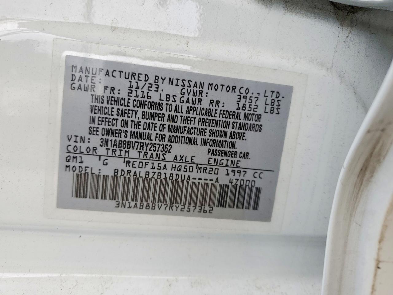 2024 Nissan Sentra S White vin: 3N1AB8BV7RY257362