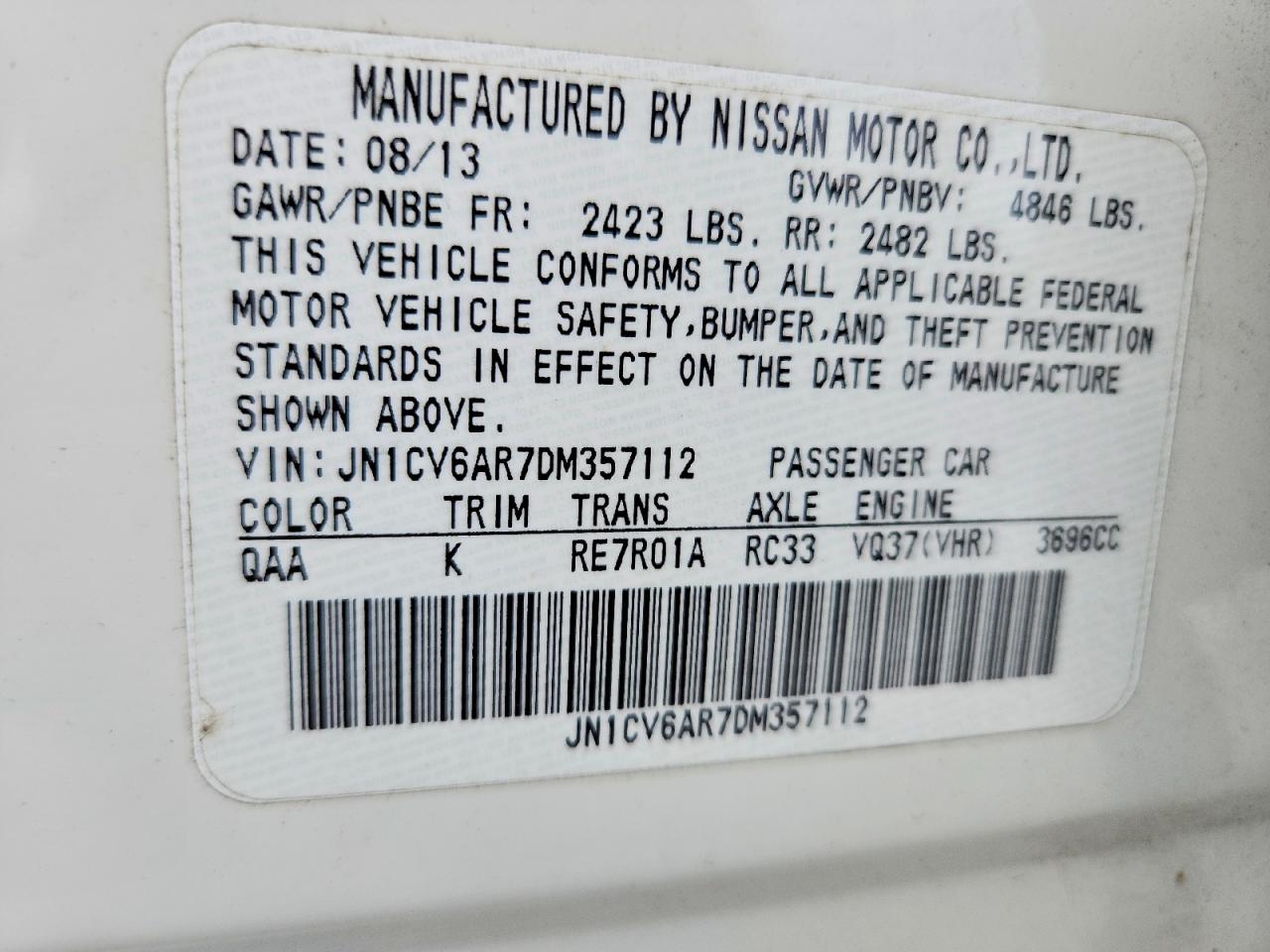 2013 Infiniti G37 Sedan X White vin: JN1CV6AR7DM357112