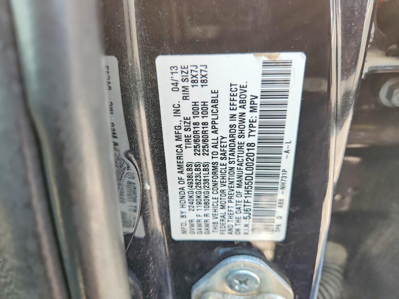 2013 Honda Crosstour Exl Black vin: 5J6TF1H55DL002018