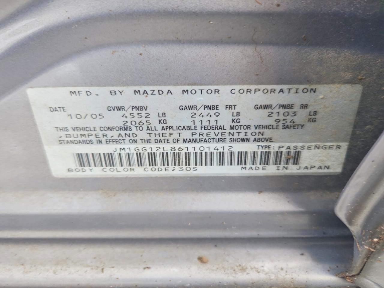 2006 Mazda Speed 6 Silver vin: JM1GG12L861101412