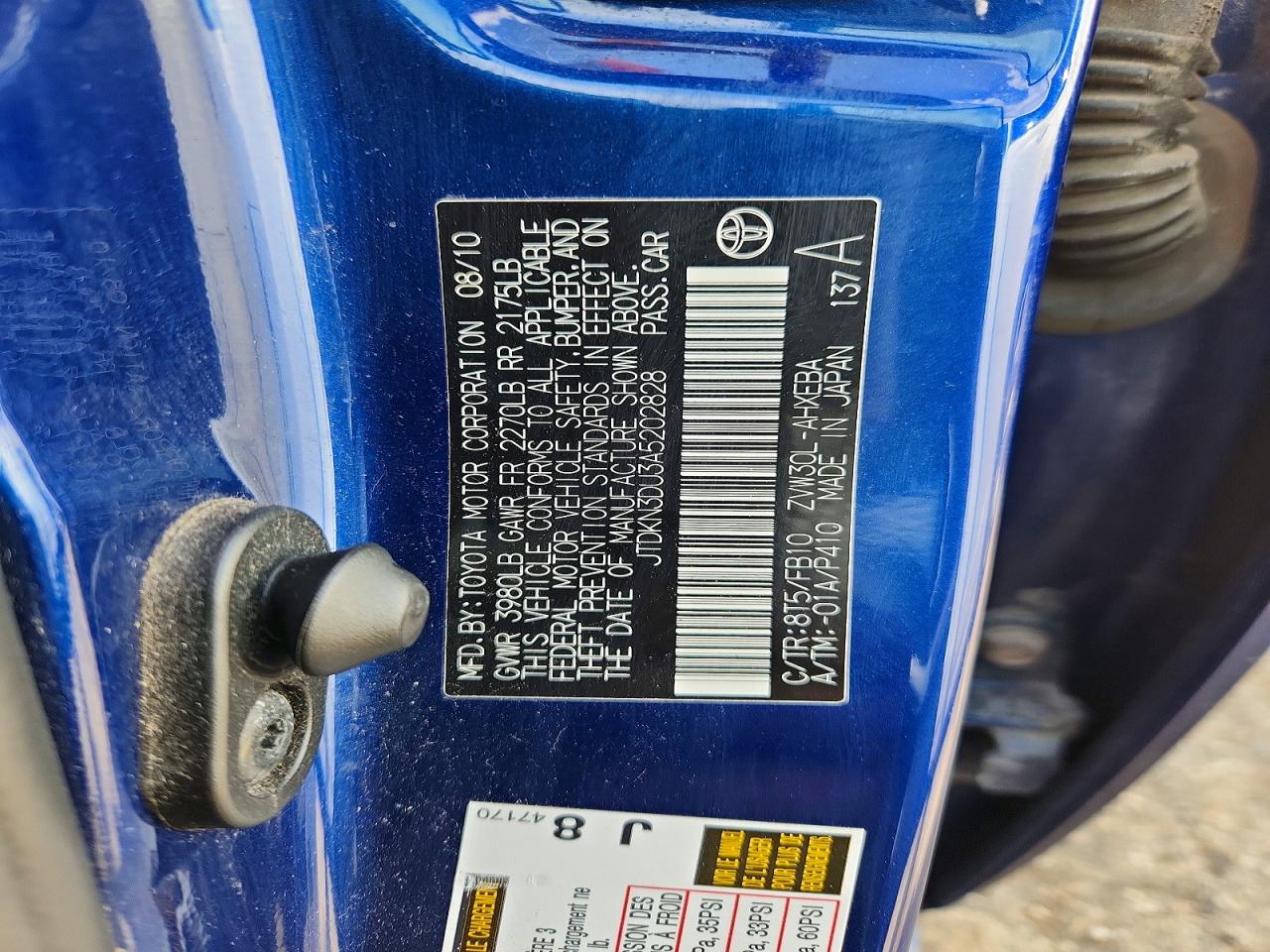 2010 Toyota Prius Ii Blue vin: JTDKN3DU3A5202828
