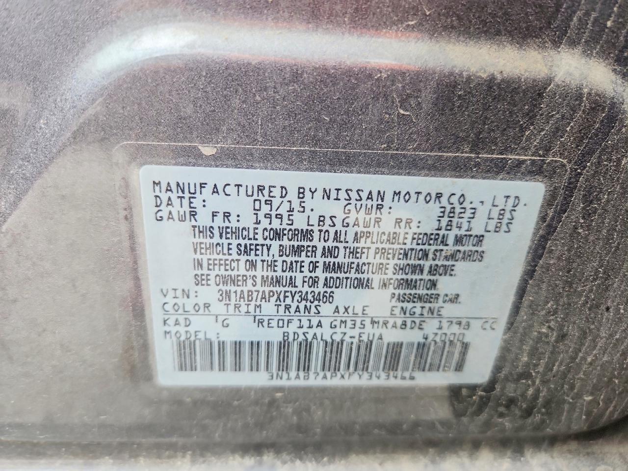 2015 Nissan Sentra S Gray vin: 3N1AB7APXFY343466