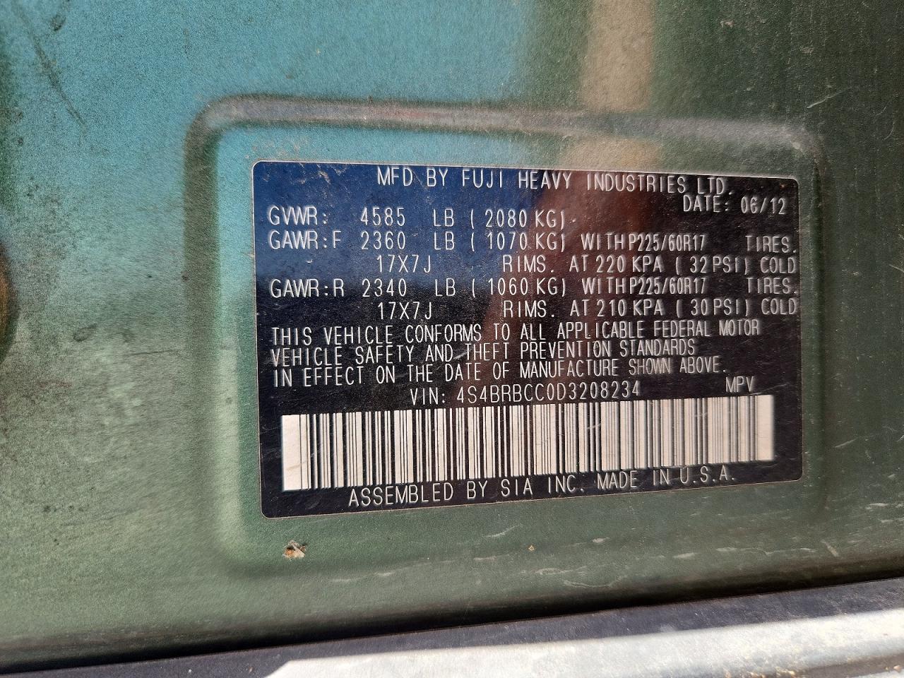 2013 Subaru Outback 2.5i Premium Green vin: 4S4BRBCC0D3208234