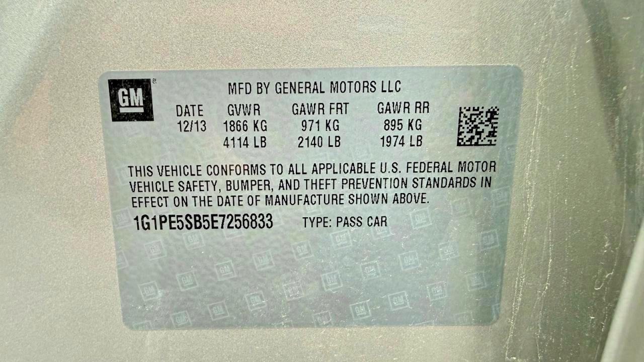 2014 Chevrolet Cruze Lt Silver vin: 1G1PE5SB5E7256833