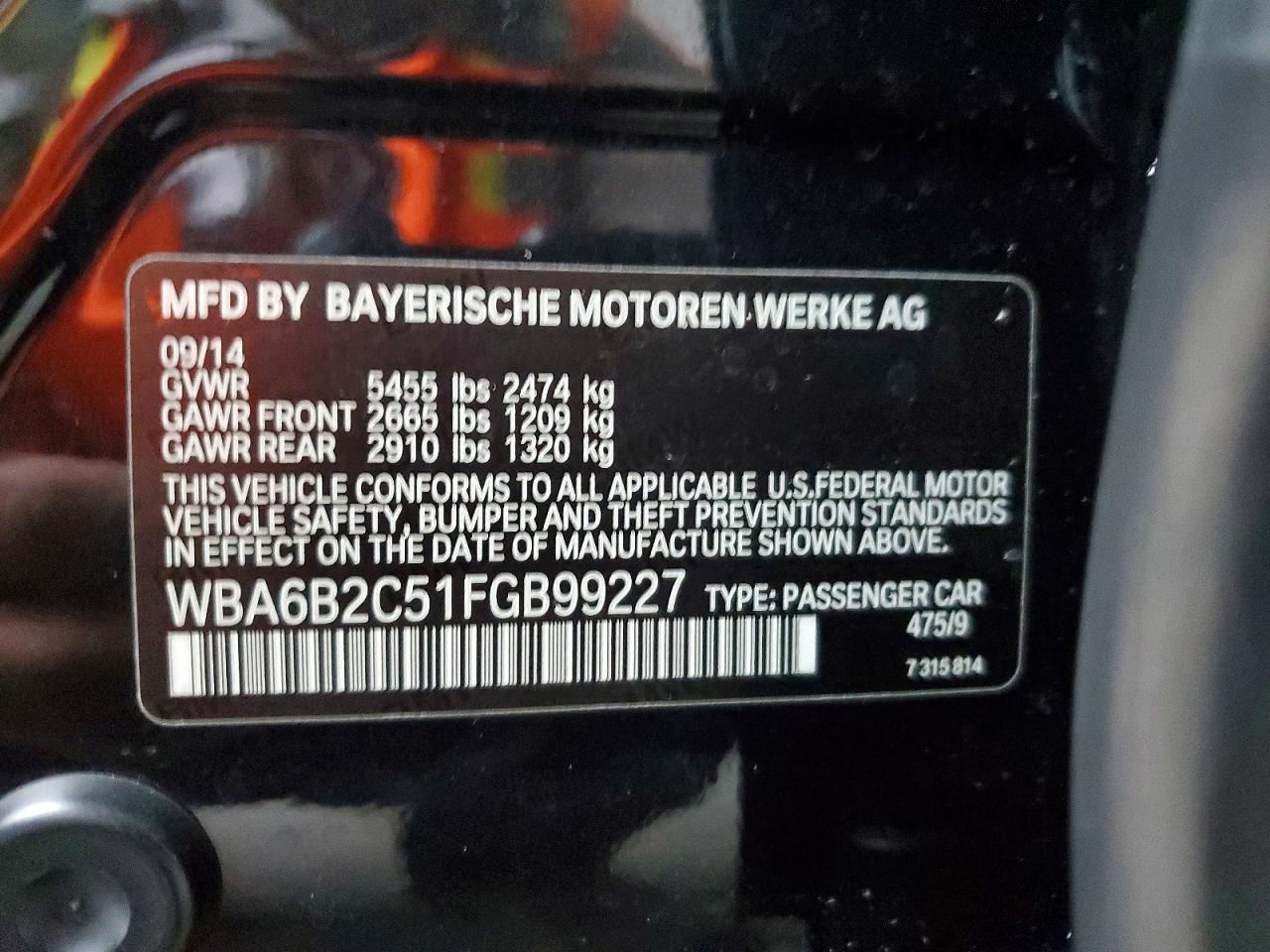 2015 Bmw 650 I Gran Coupe Черный vin: WBA6B2C51FGB99227