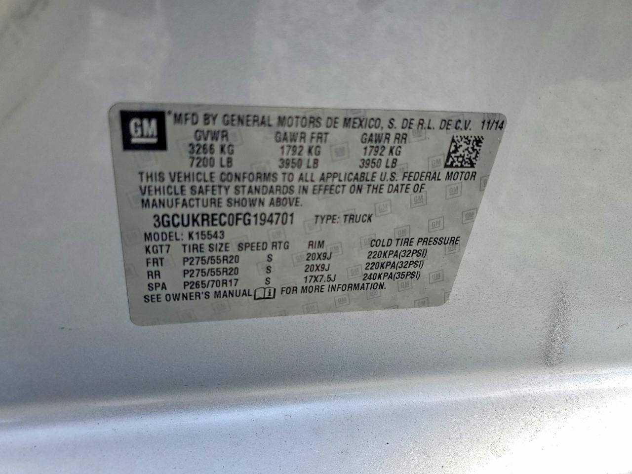 2015 Chevrolet Silverado K1500 Lt Silver vin: 3GCUKREC0FG194701