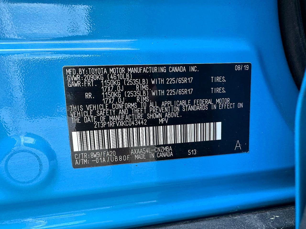 2019 Toyota Rav4 Xle Blue vin: 2T3P1RFVXKC043442