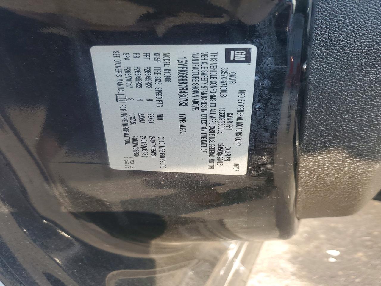 2007 Cadillac Escalade Esv Black vin: 1GYFK66887R430783
