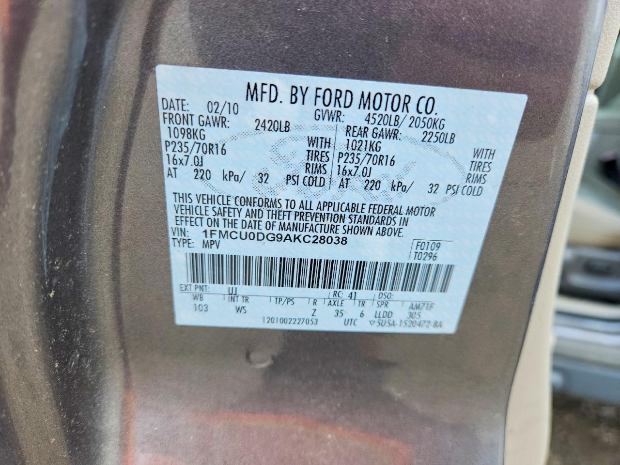 2010 Ford Escape Xlt Серый vin: 1FMCU0DG9AKC28038
