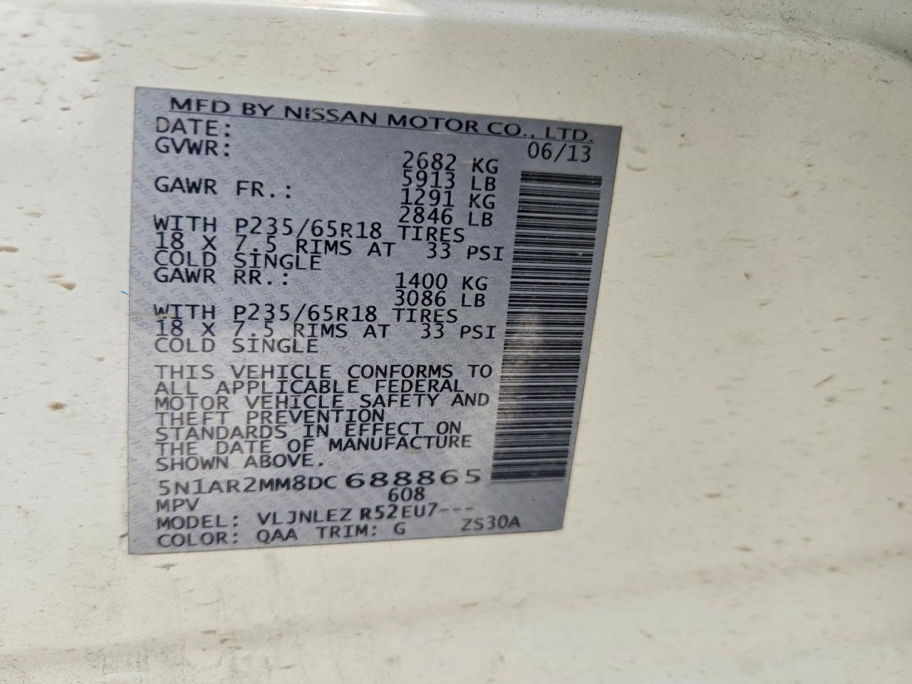 2013 Nissan Pathfinder S White vin: 5N1AR2MM8DC688865