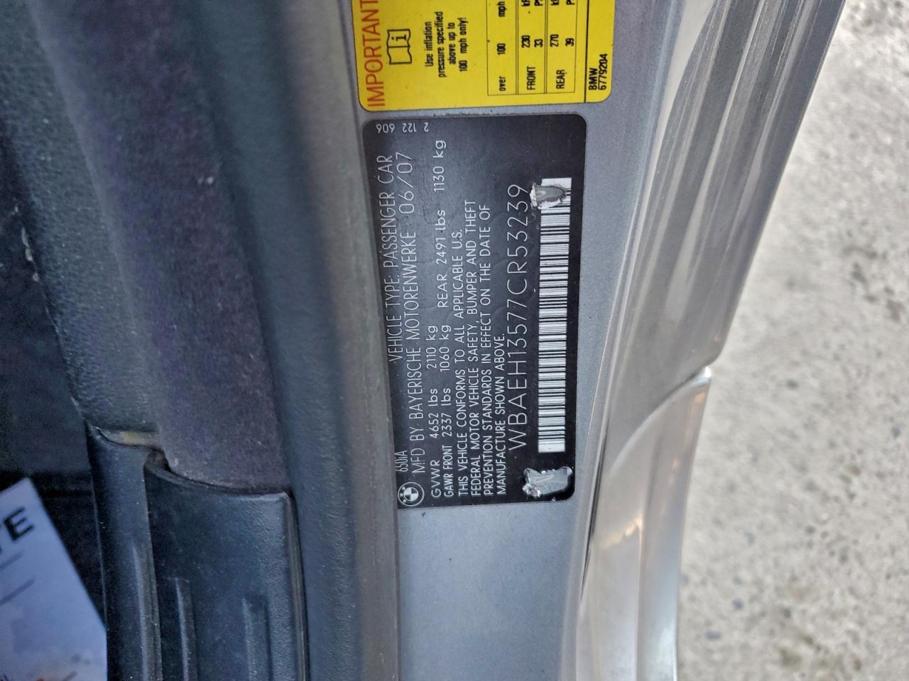 2007 Bmw 650 I Gray vin: WBAEH13577CR53239