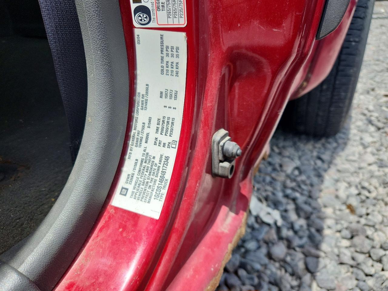 2004 Chevrolet Colorado Red vin: 1GCDS146048173346
