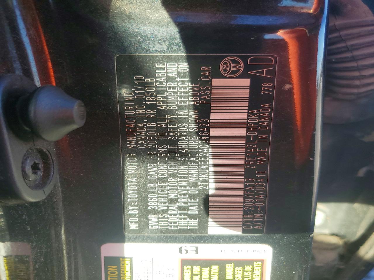 2010 Toyota Matrix Base Black vin: 2T1KU4EE2AC346423