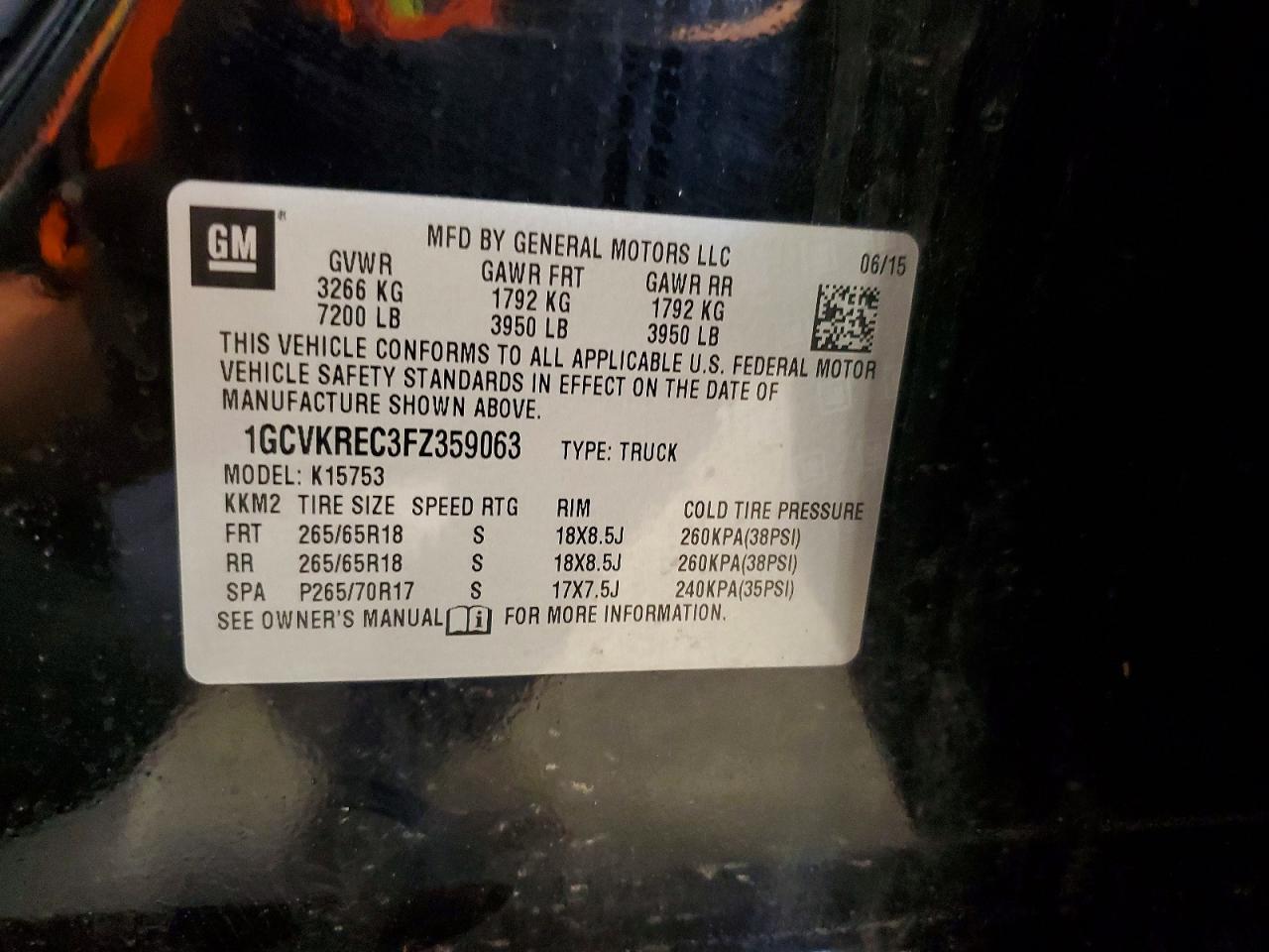 2015 Chevrolet Silverado K1500 Lt Black vin: 1GCVKREC3FZ359063