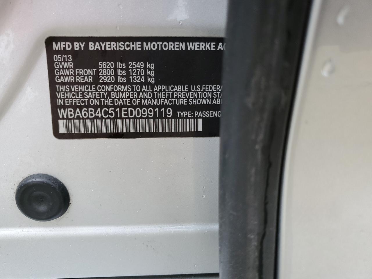 2014 Bmw 650 Xi Gran Coupe Серебряный vin: WBA6B4C51ED099119