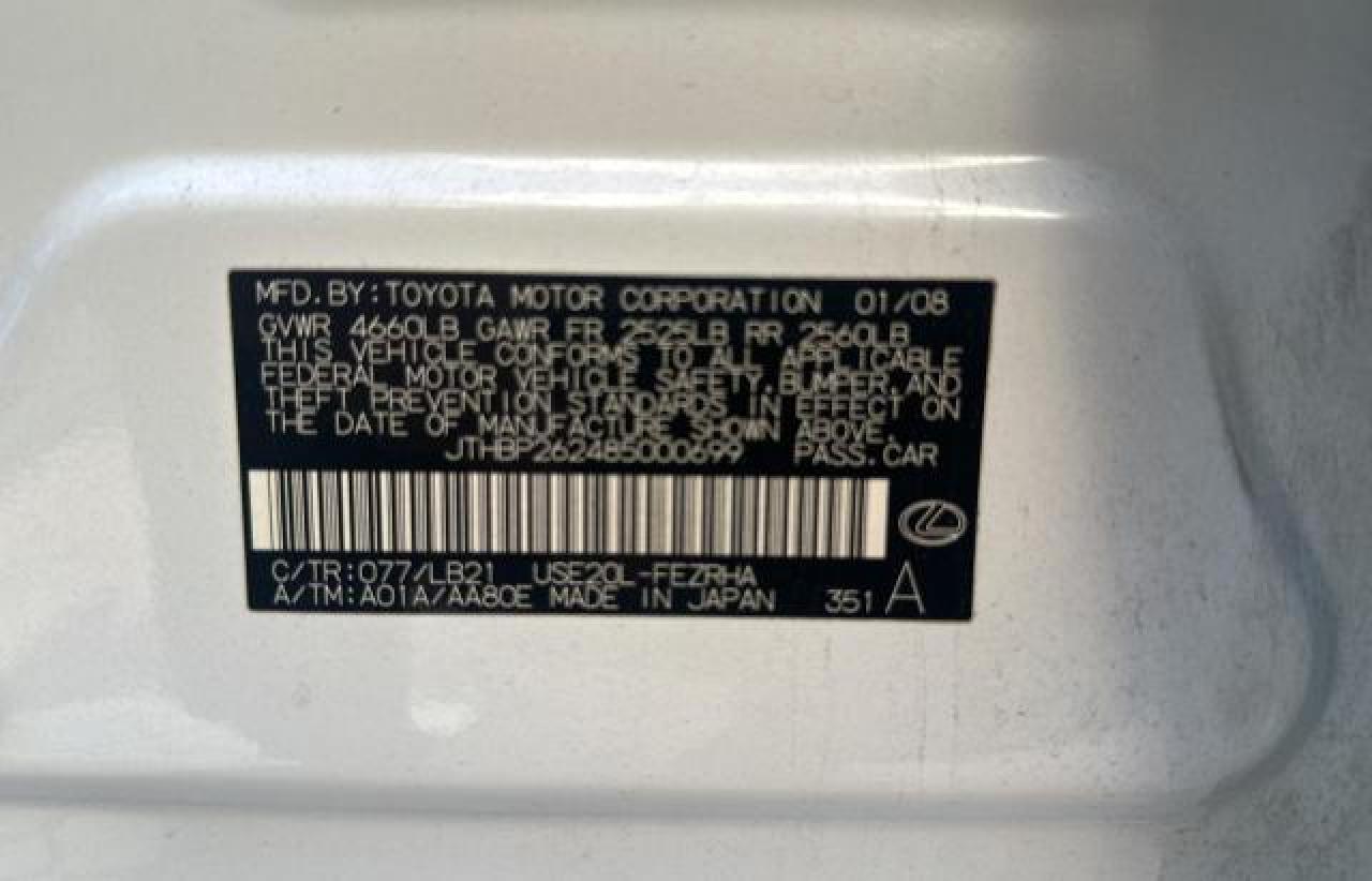 2008 Lexus Is-f White vin: JTHBP262485000699